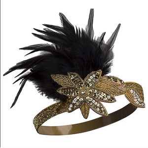 Gold black 1920s flapper headband headpiece new